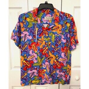 BAYOU WEAR Jazz Fest Shirt Mens L NEW ORLEANS Colorful Fleur de Lis AOP USA Made
